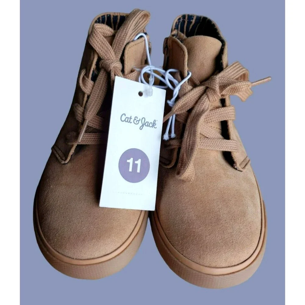 Cat & Jack Footwear Tan Unisex Suede Boots Lace/Zipper Up Size 11 Casual New W/T